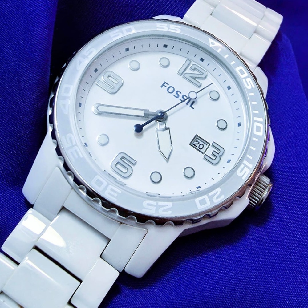 Fossil Ceramica CE5009 Ivory White All Ceramic Men's Watch 47mm - Picture 5 of 11